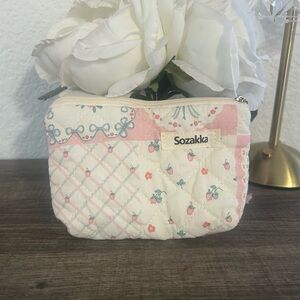 Quilted Floral Pouch - Pink and Cream